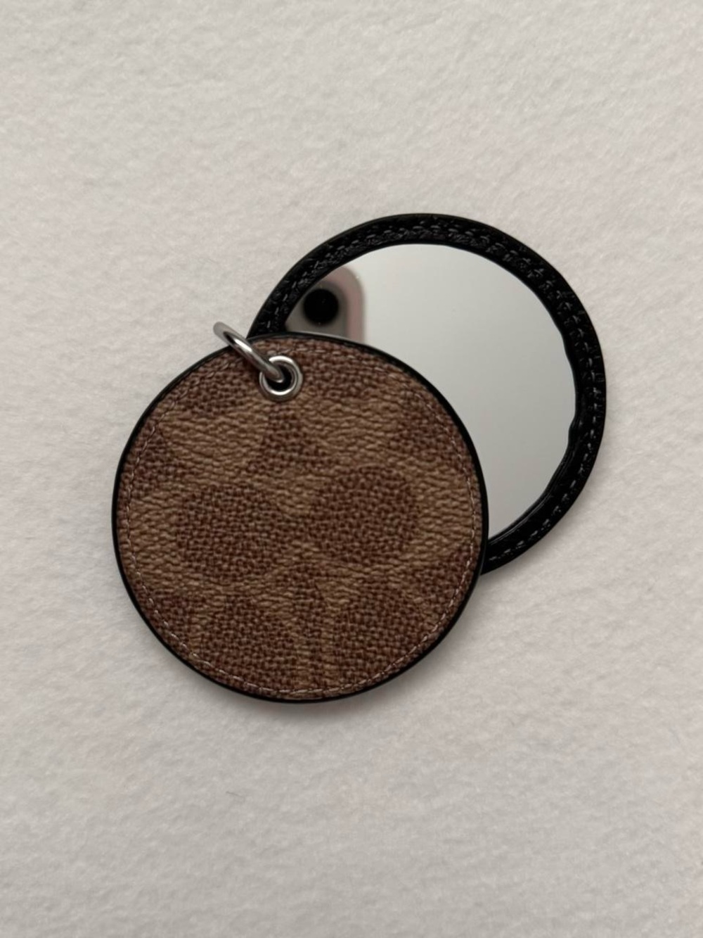Coach Brown Signature Round Keychain Mirror